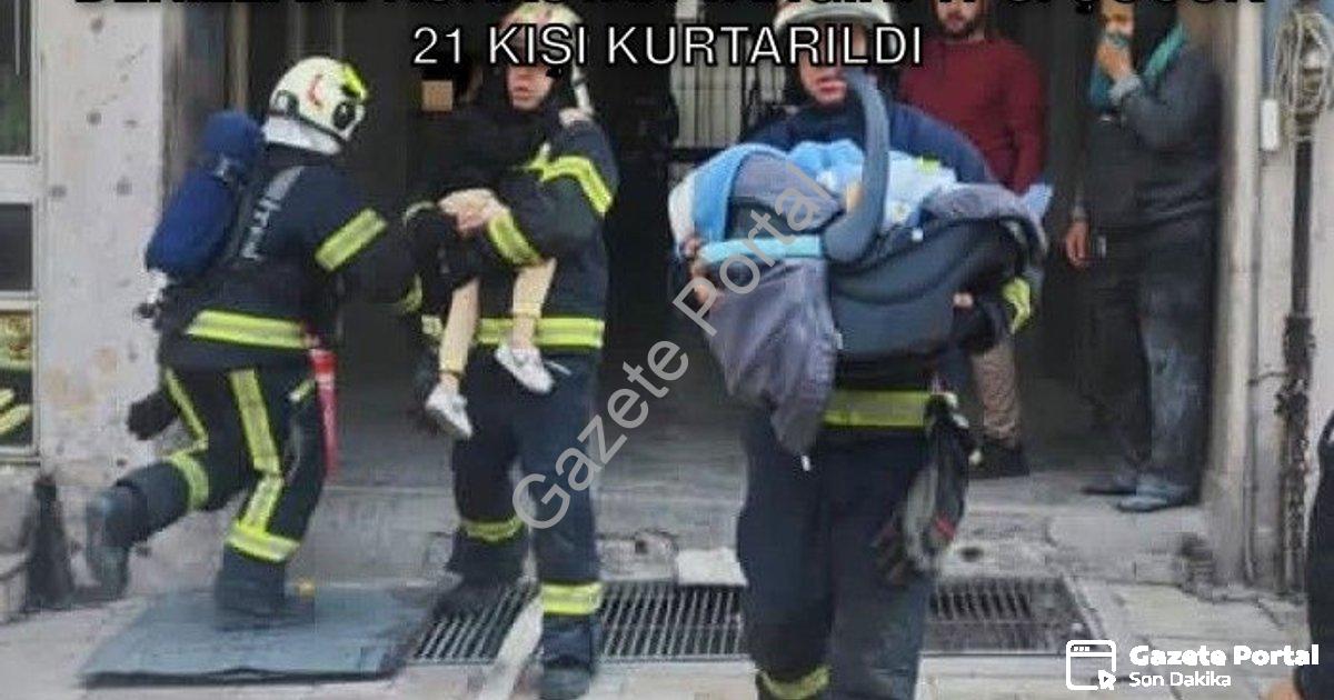 "Denizli'de Korkutan Yangın: 17'si Çocuk 21 Kişi Kurtarıldı" başlıklı haber için fotorealistik, prof