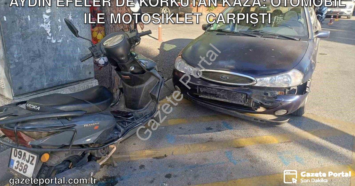 "Aydın Efeler'de Korkutan Kaza: Otomobil ile Motosiklet Çarpıştı" başlıklı haber için fotorealistik,