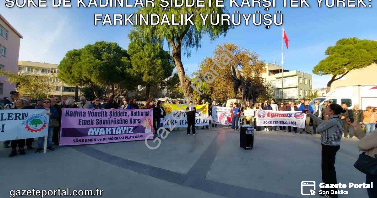 "Söke'de Kadınlar Şiddete Karşı Tek Yürek: Farkındalık Yürüyüşü" başlıklı haber için fotorealistik,